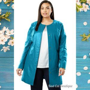 Jessica London | Sea Blue Three-Quarter Career Wear Leather Jacket
